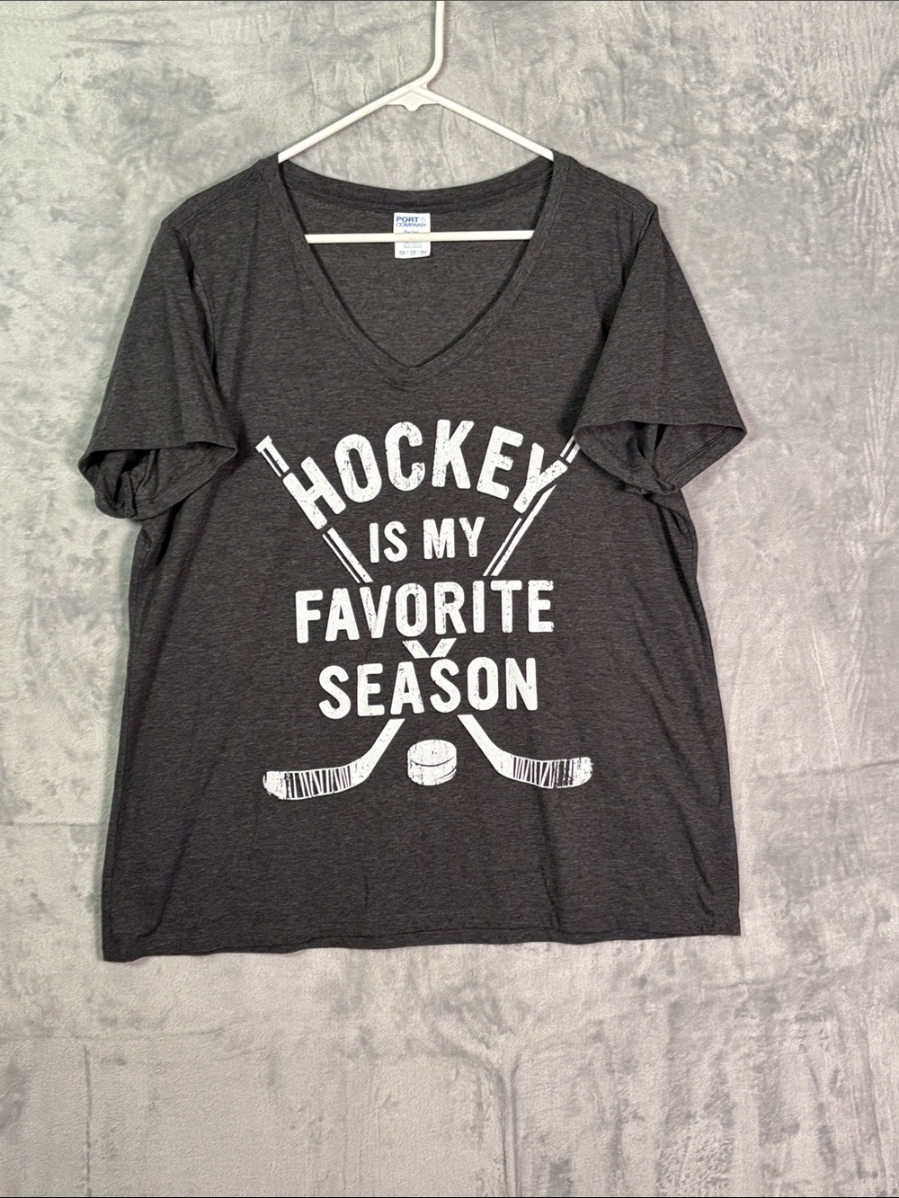 Hockey is my Favorite Season Gray V Neck Short Sleeve Shirt Size XXL